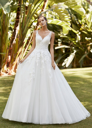 Ivory Lace Tulle Corset Back Elegant Wedding Dress